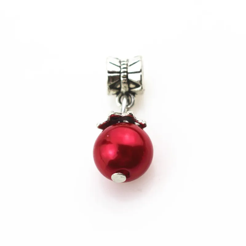 

20pcs/lot red pearl charms hanging charm big hole pendant bead charm fit pando bracelet diy jewelry dangle charms