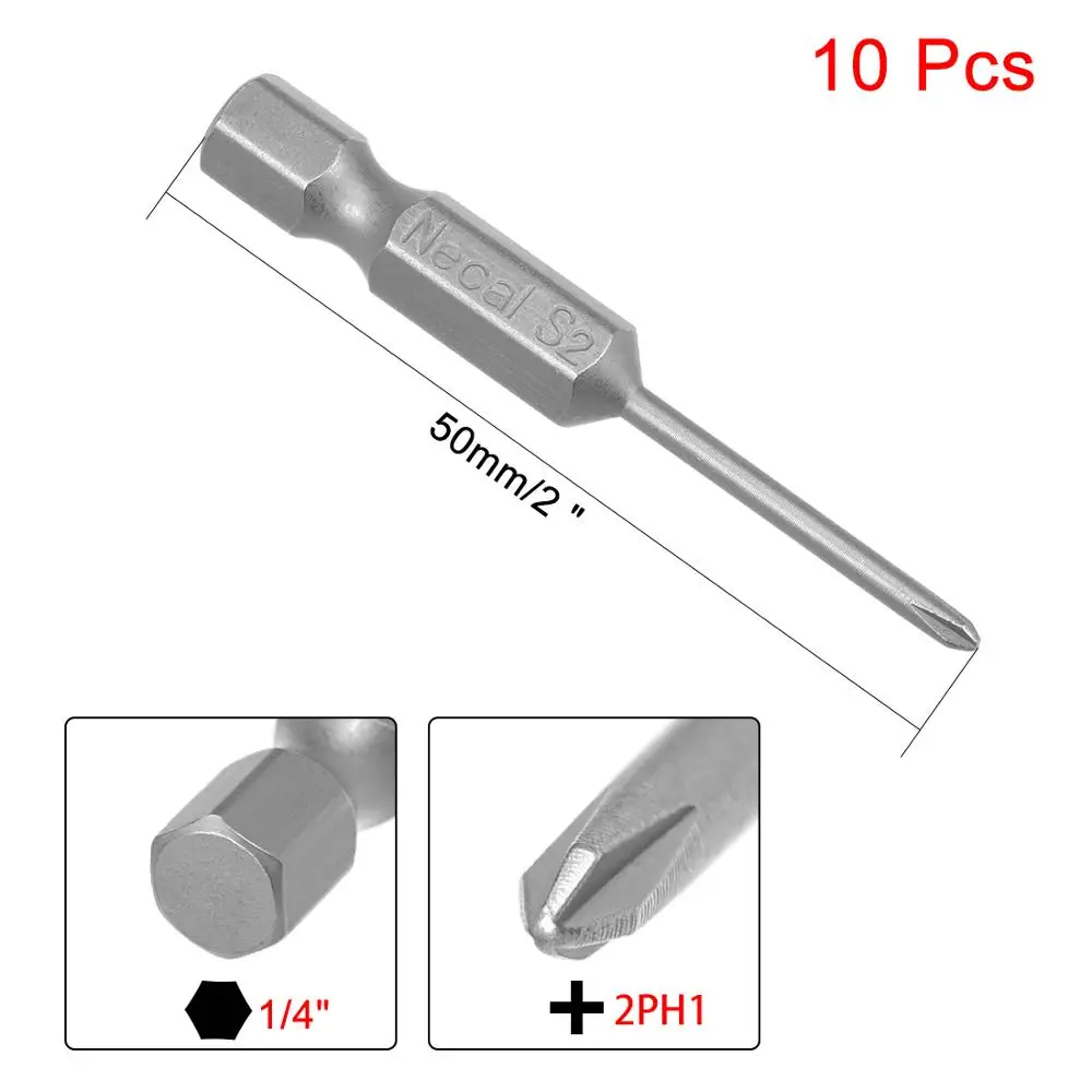 Магнитная отвертка uxcell 10 шт. 1/4 дюйма с шестигранным хвостовиком Phillips 1 6/2 5/2/3/3 мм