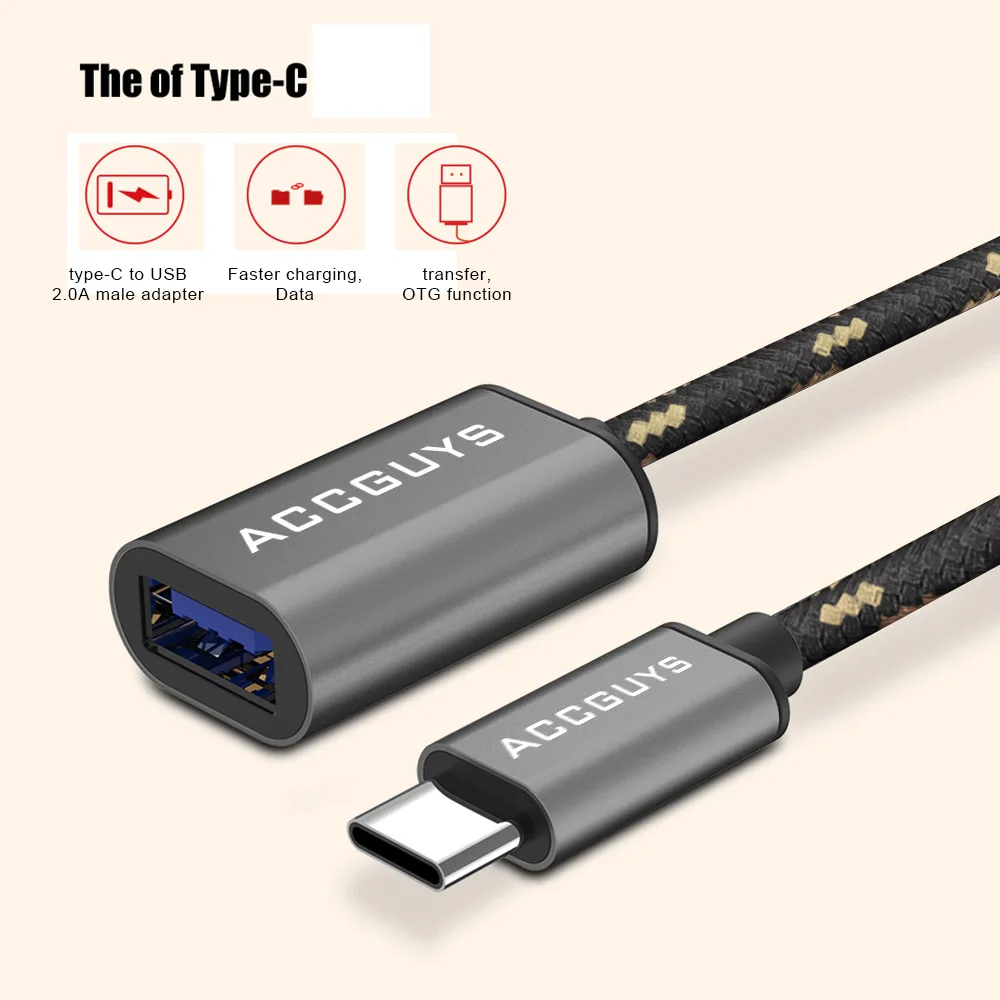 ACCGUYS USB Type C Male to 3.0 Female Adapter USB-C Type-C OTG Cable 5Gbps Data Sync Converter for Macbook Samsung S8 Mi | Мобильные