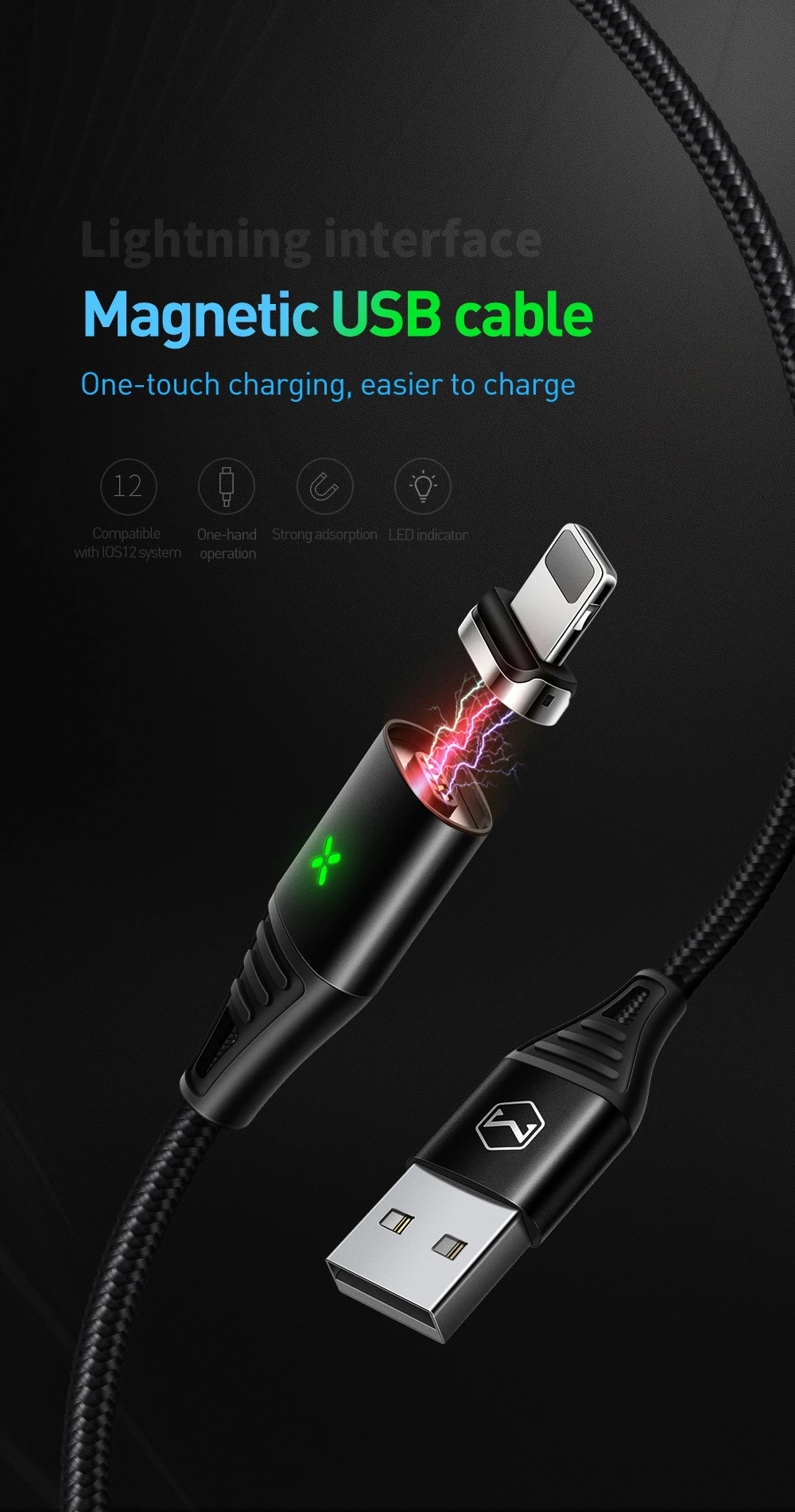 Mcdodo USB Магнитный зарядный кабель 3A для iPhone X XS Max 8 7 6 6s Plus iPad, шнур для быстрой зарядки телефона, кабель для передачи данных, светодиодный кабель IOS