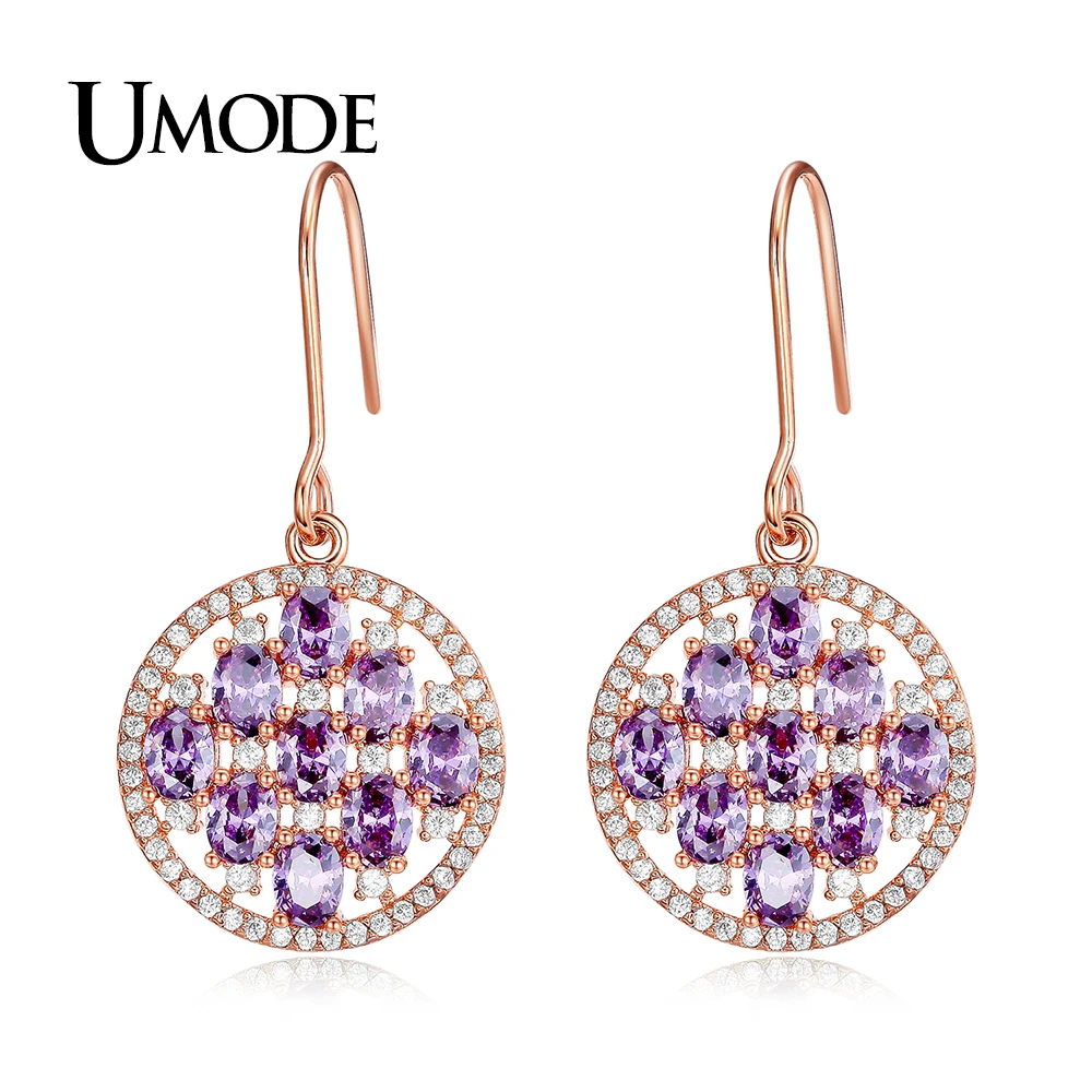 UMODE Новые Модные фиолетовые серьги капли с камнями из фианита для женщин золотого