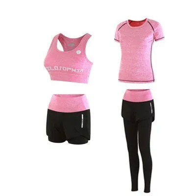 Pink 4pcs 5 шт. Женский фитнес-костюм женский спортивный бюстгальтер одежда Полиэстер Йога набор одежда для бега женские новые женские спортивные наборы - Цвет: Pink 4pcs