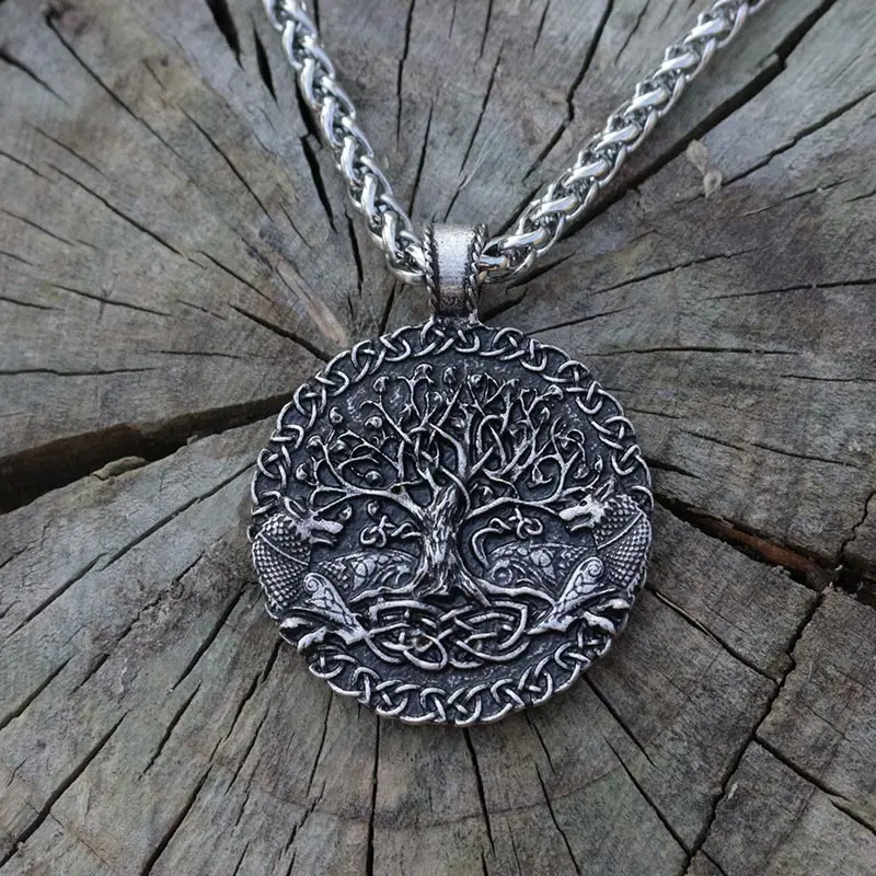 stainles steel chain Lanseis 1 шт., два волка, сигил, заказанный Кельт, волк, кулон, два волка, дерево жизни и мировое дерево, ювелирные изделия, викинги, мужское ожерелье - Окраска металла: stainles steel chain