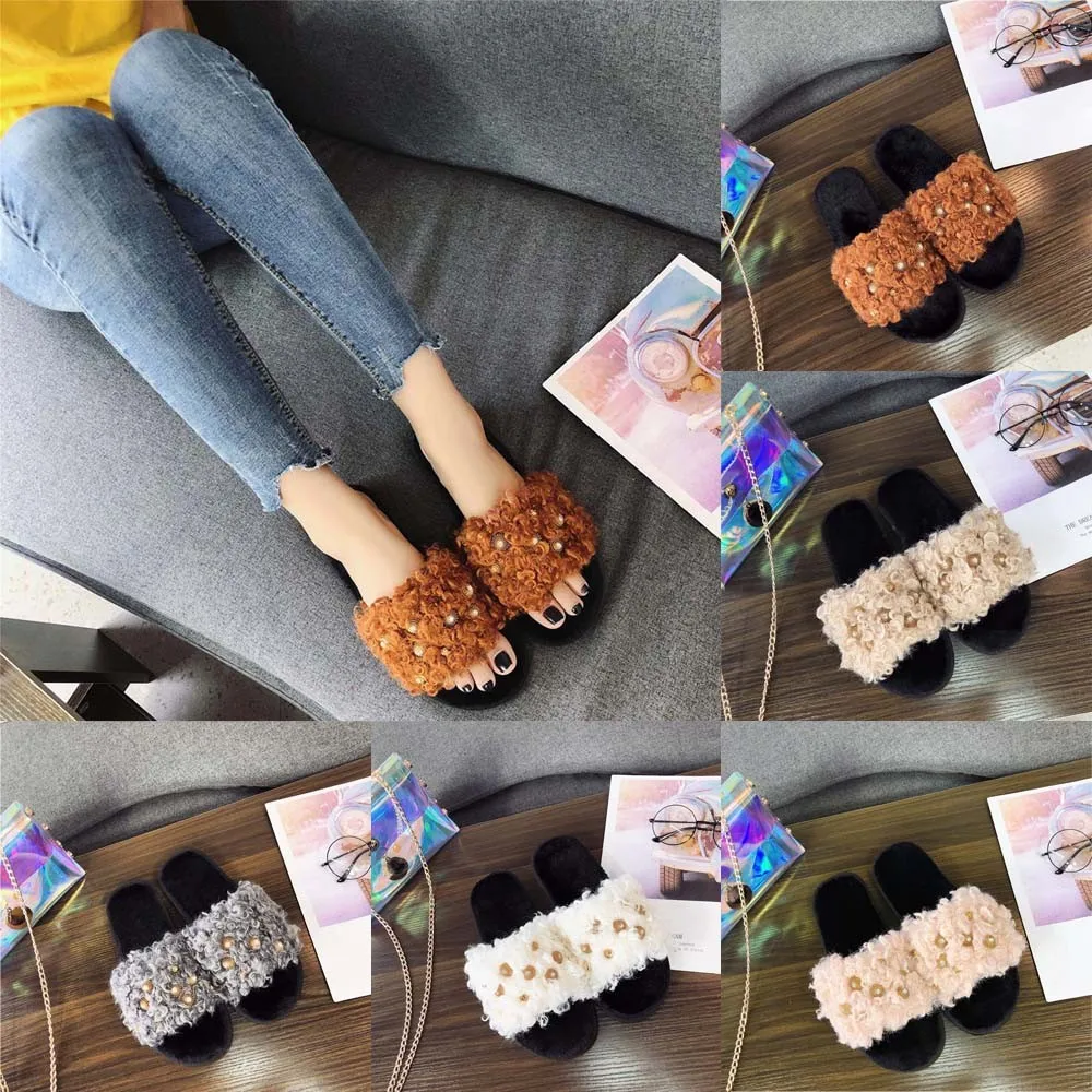 YOUYEDIAN Fashion Women Comfortable Warm Flat Bottom Home Open Toe Cross Fur Slippers Shoe chinelo feminino ver o#25 | Обувь
