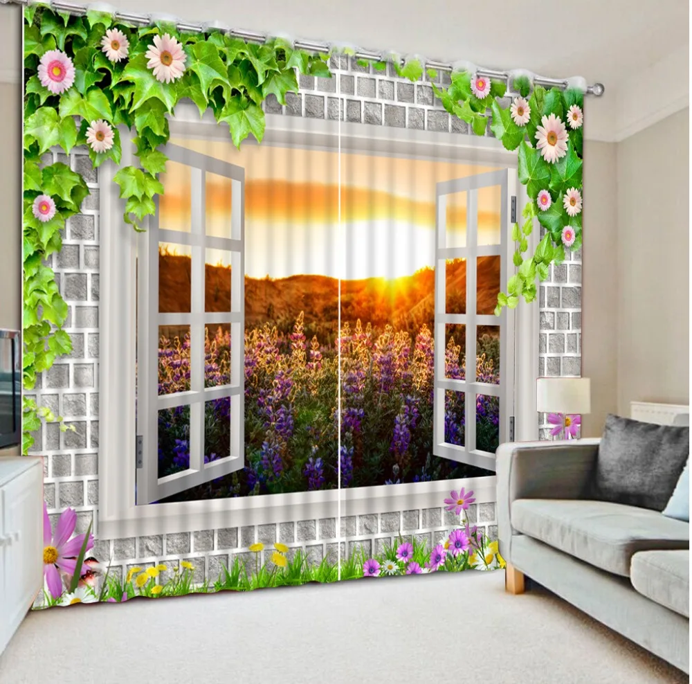Classic Home Decor Bedroom Decoration 3D Curtain Lavender Sunset Window Curtains For | Дом и сад