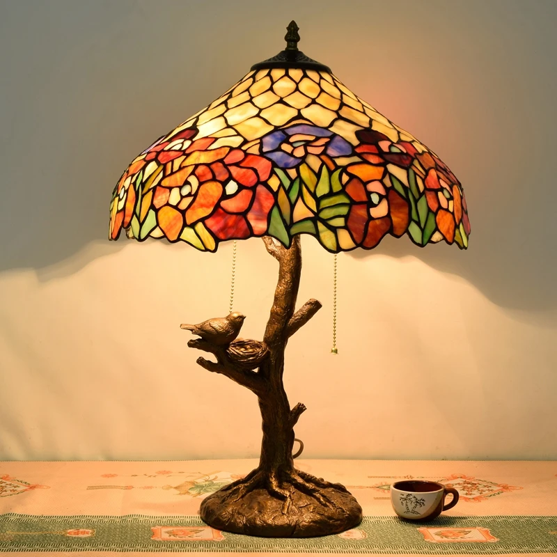 Eusolis 16-inch Stained Glass Vintage Table Lamp Classical Decorative Light Luminaria De Mesa Abajur Para Quarto Infantil | Лампы и