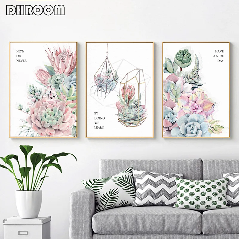 Watercolor Succulent Plants Print Nordic Poster Cactus Wall Art Posters and Prints Canvas Painting Quadro Pictures Home Decor