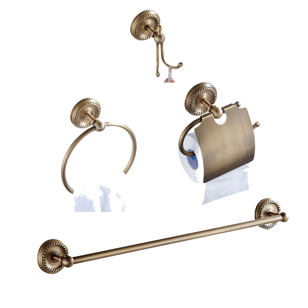 

Leyden Antique Brass 4pcs Bath Hardware Sets Single Towel Bar Toilet Paper Holder Towel Ring Robe Hooks Bathroom Accessories Set