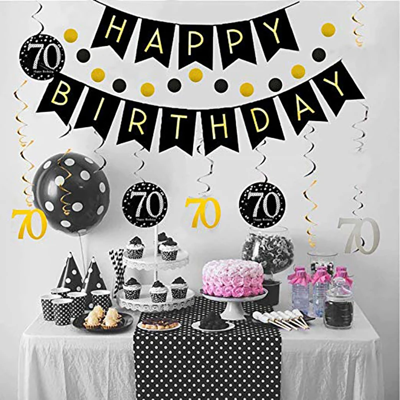 70 лет баннер С Днем Рождения Висячие кружки круг точки Конфетти украшения для дня