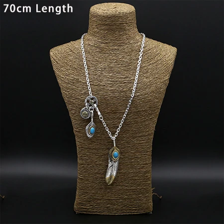 70cm Length Перо инкрустация из бирюзы ожерелье подвеска Настоящее серебро 925 пробы женское мужское ожерелье Свадебные турецкие Ювелирные наборы S09 - Gem Color: 70cm Length