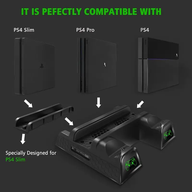 Для PS4/PS4 Slim/PS4 Pro вертикальная подставка с охлаждающим вентилятором кулер двойной