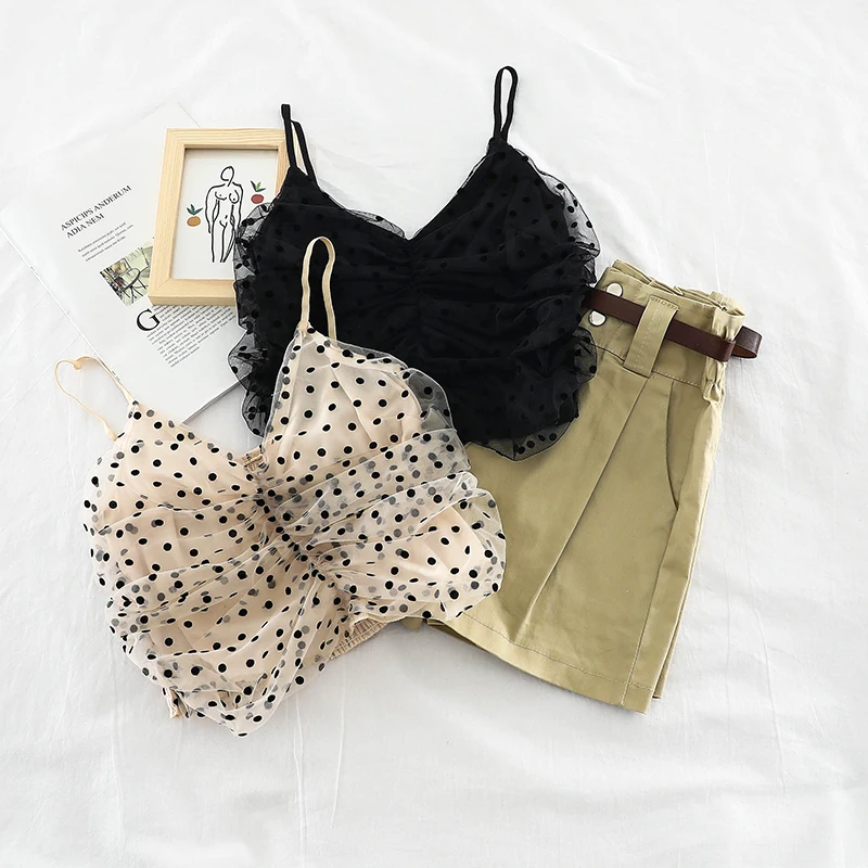 2019 new fashion women's vest dot short mesh gauze camis Summer H703 | Женская одежда