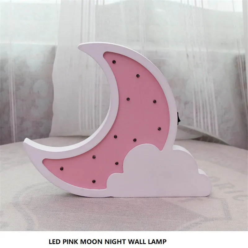 pink cloud moon INS мультфильм звезда Луна ночник светодиодный дерево облако Любовь Сердце Единорог Настольный светильник для детской комнаты крепеж для настенных светильников подарок на день рождения - Испускаемый цвет: pink cloud moon