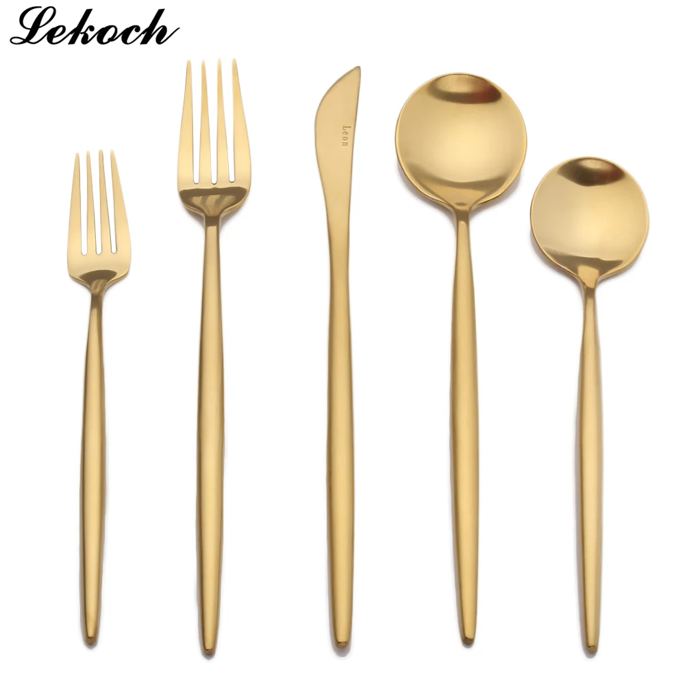Lekoch 5 шт./компл. чистые золотые столовые приборы набор 18/10 нержавеющая сталь