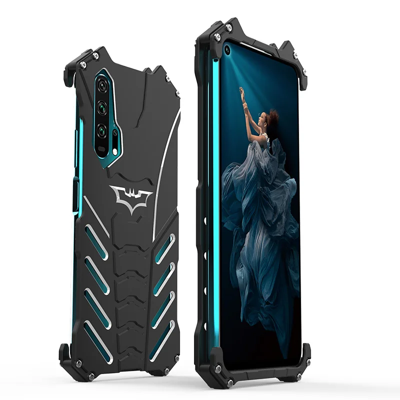 Роскошный чехол Honor 20 Pro с Бэтменом, Алюминиевый металлический бампер, чехол для huawei Honor 20/Pro/20 S, тонкие жесткие противоударные чехлы для телефонов - Цвет: Черный