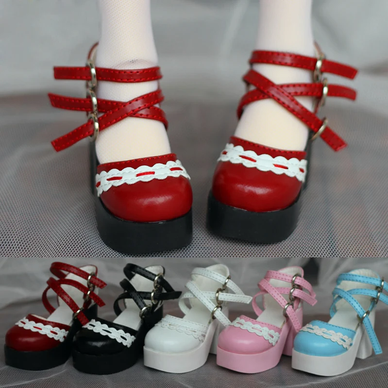 

Новинка 1/3, обувь для кукол BJD DD SD, белые/черные/красные/синие готические повседневные туфли/обувь на высоком каблуке