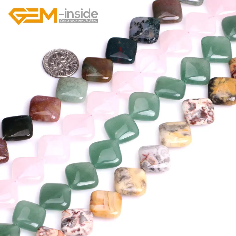 

16mm Diagonal Square Assorted Material Natural Gem Stones Flat Beads For Jewelry Making Beads DIY 15" Strand Bulk Wholesale