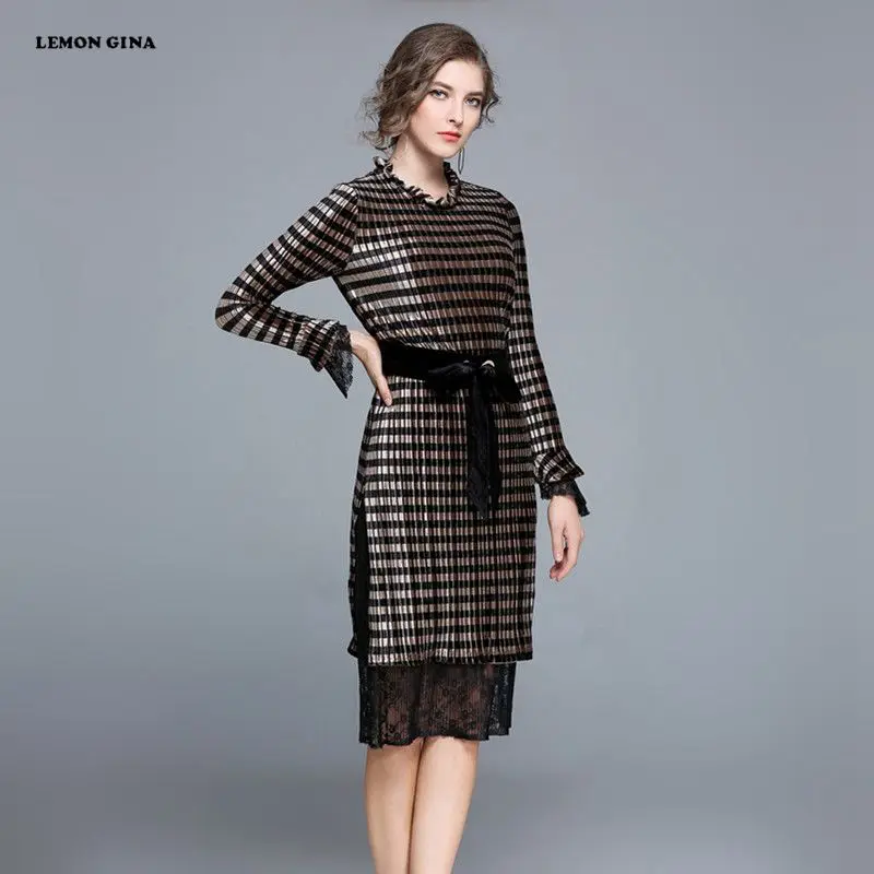 Лимон Gina 2018 новый весна Для женщин Vestidos Кружево Бархатное облегающее миди