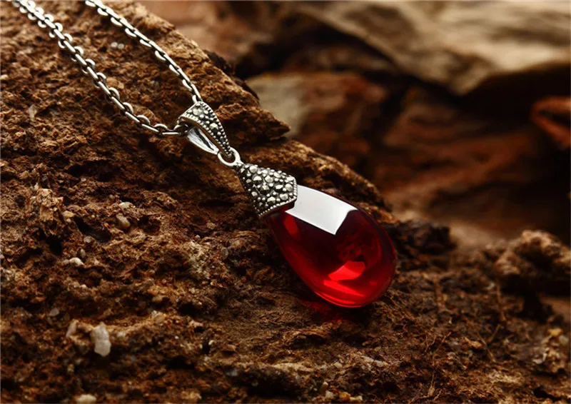 BESTLYBUY Gl 925 пробы серебряные ювелирные изделия тайское серебро Ретро гранат капля кулон для женщин без цепи