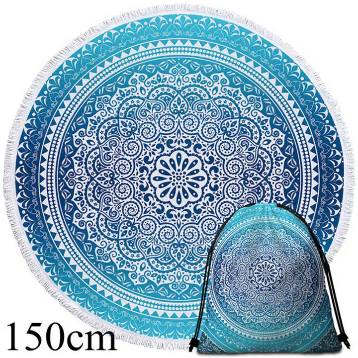 001 Towel 150cm-Bag Постельное белье Outlet богемное круглое пляжное полотенце небесно-голубое с кисточками МАНДАЛА ГОБЕЛЕН Коврик для йоги цветочный Toalla солнцезащитное покрывало в богемном стиле - Цвет: 001 Towel 150cm-Bag