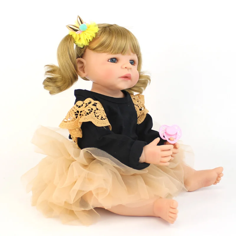 55 см полный силикона Reborn Baby Doll для девочек Boneca Виниловый фон новорожденных