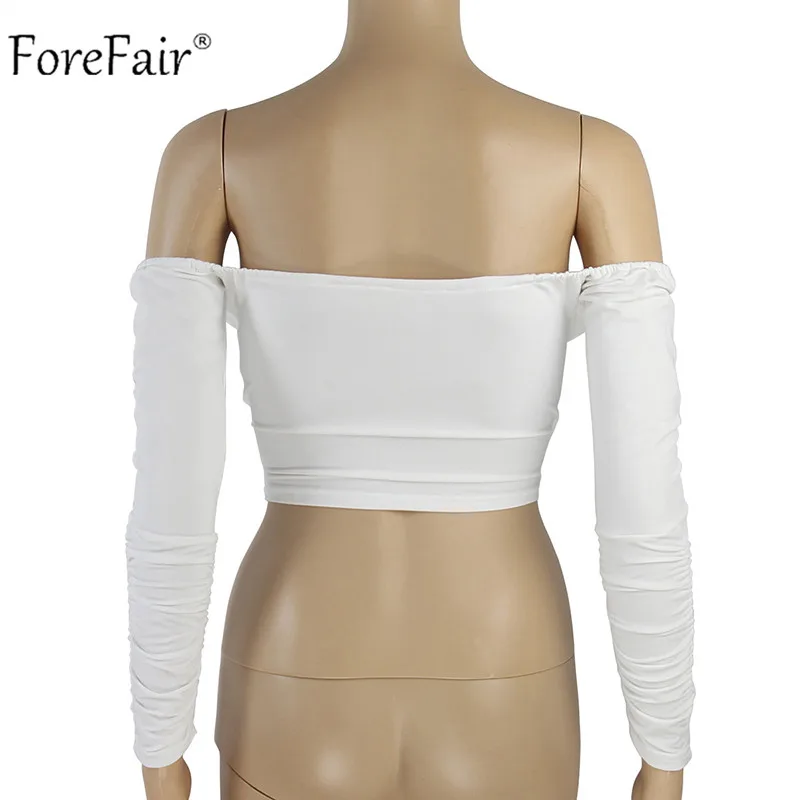 ForeFair женский короткий топ с открытыми плечами и длинным рукавом, осень, тренд, с перекрещивающимися бретелями, с вырезом лодочкой, сексуальная рубашка, топы для девушек