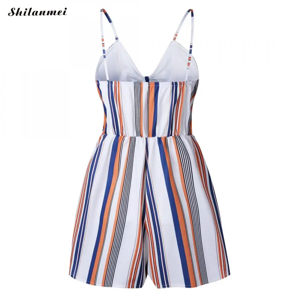 Повседневное полосатый ремешок пикантные летние Playsuit спинки комбинезон без