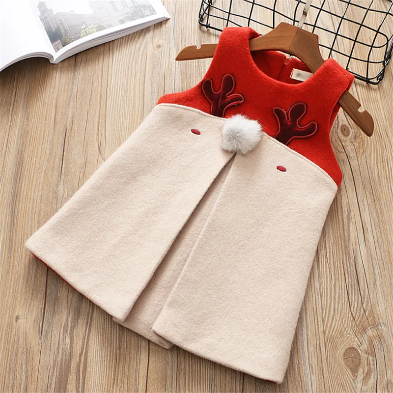 Christmas Dress Girl Cartoon Elk Children's Festa 2018 Winter Warm A-line Pattern Girls Party Kids Sleeveless | Детская одежда и