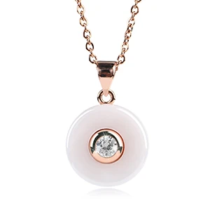 Rose Gold TUHE элегантный из белой керамики круглый кулон ожерелье для женщин с одним сияющим кристаллом золото и розовое золото модные свадебные украшения - Окраска металла: Rose Gold