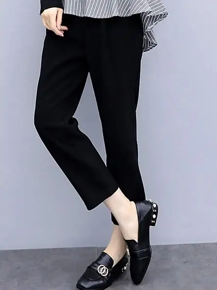 trousers OL XL-5XL, осенняя Женская Полосатая блуза с длинным рукавом размера плюс, рубашка с оборками+ женские черные штаны, костюм из 2 предметов O70 - Цвет: trousers