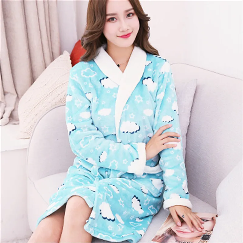 Осень-зима Для женщин хлопок фланелевые пижамы женские ванной Халат утолщение