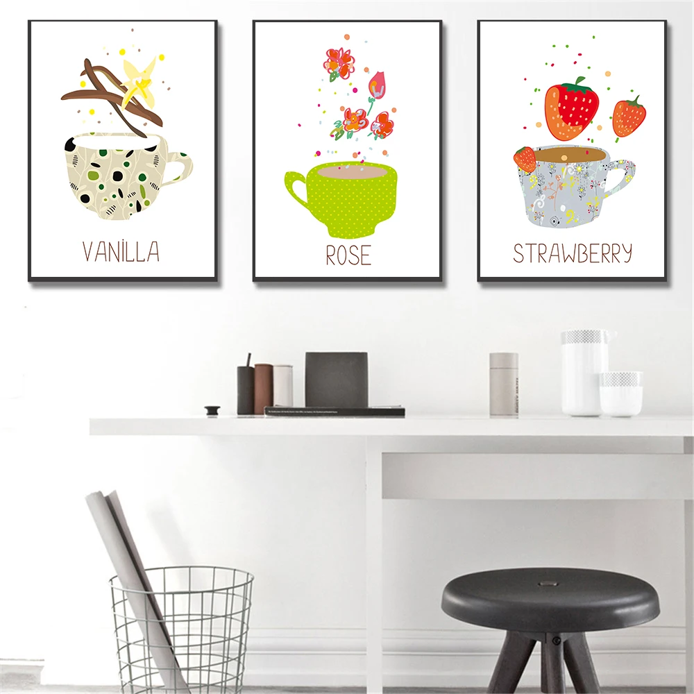 

Unframed Cartoon Cute Cup Fruit Wall Picture Modern Watercolor Canvas Art Prints Poster Home Decor Painting For Living Room