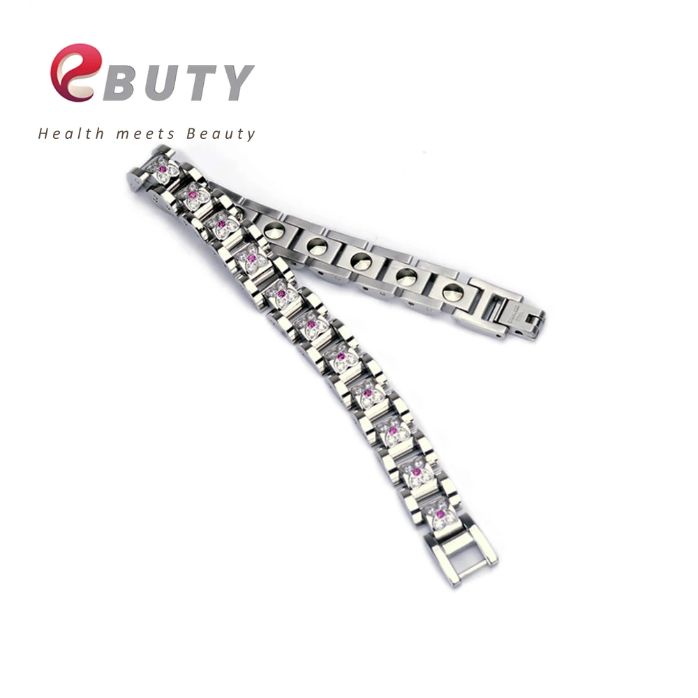EBUTY Браслеты 99.9999% чистый германий энергии Браслеты Для женщин Нержавеющая сталь модная обувь с украшением в виде кристаллов Лучший подарок на свадьбу