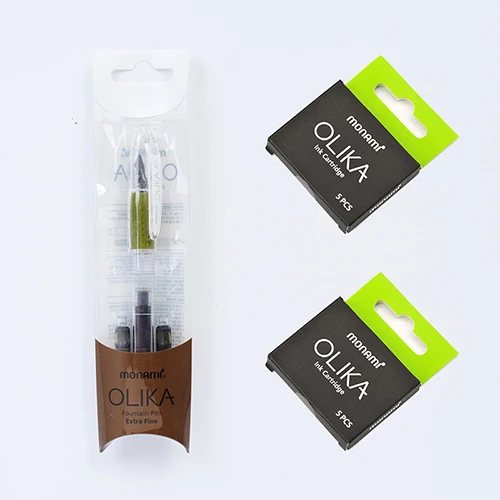 Olive Pen 2 Pack Ink Корейский monami OLIKA, сверхтонкий наконечник, 0,38 мм, Студенческая перьевая ручка, набор, прозрачная(1 ручка+ 3 картриджа), кавайные канцелярские принадлежности - Цвет: Olive Pen 2 Pack Ink