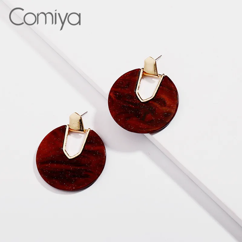 Comiya бренд большой серьги для женщин золото Цвет узор длинные круглые акриловые