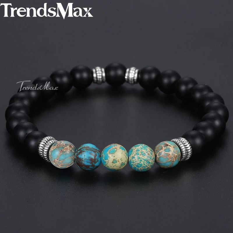 Trendsmax мм 8 натуральный камень Бусины бисерные браслеты для мужчин женские черные