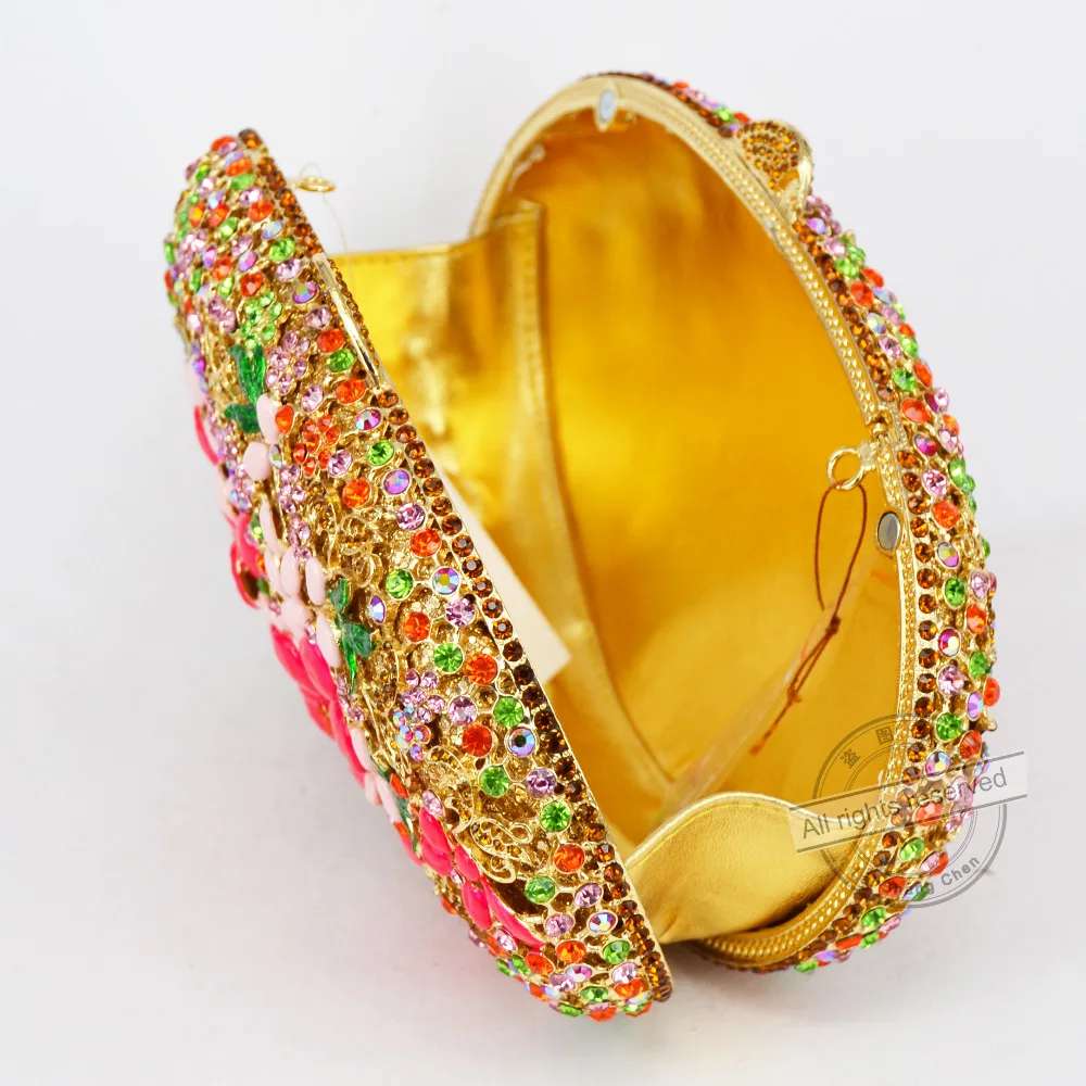 Овальный Золотой капель эфирного масла с цветам клатч вечерняя сумочка для