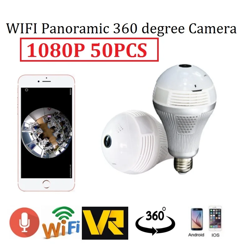 50 шт. 1080 P лампочки Беспроводной IP 360 градусов Камера 2.0MP Wi Fi панорамный лампы