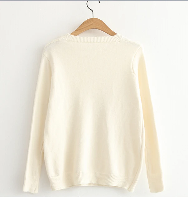 2016 Spring new harajuku women's casual long sleeve o-neck cute deer embroidery sequins beading decorate loose Pullover sweaters | Женская