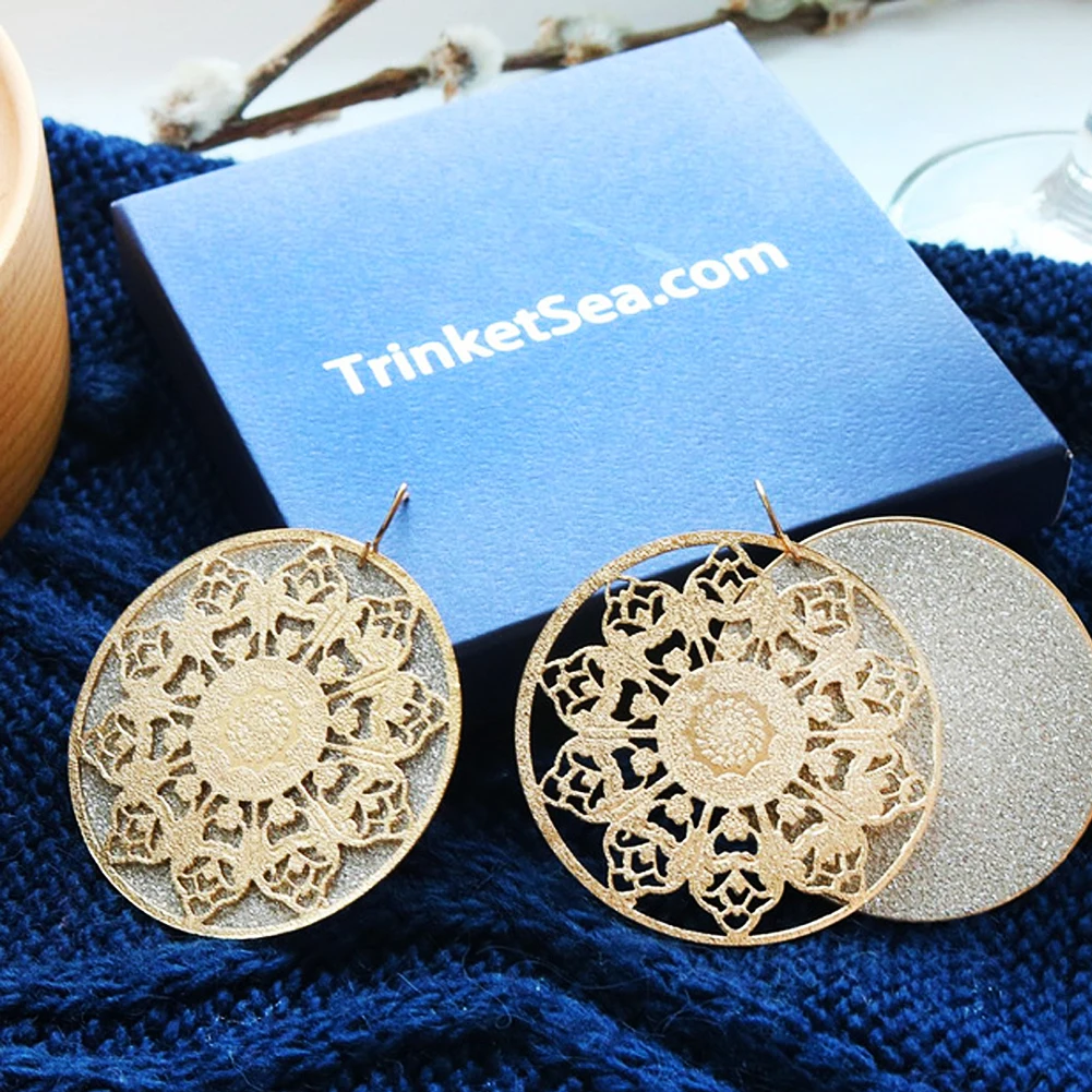 Модный trinketsea золотые полые двухслойные Висячие серьги большие массивные для