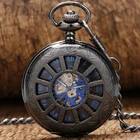 Модный Ретро черный чехол с полыми колесами, дизайн с синими римскими цифрами, Механические карманные часы, подарок