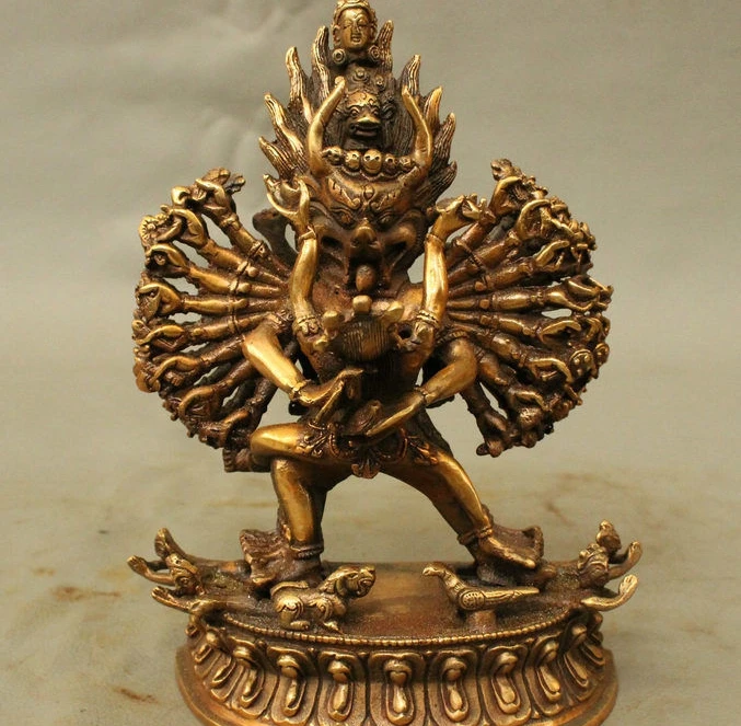 Китайская Бронзовая тибетская буддистская статуя яма дхармараджа Ямантака Яб