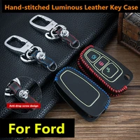 luminous car leather remote key fob shell cover case for ford ranger c max s max focus galaxy mondeo transit tourneo styling