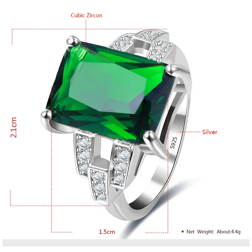 Женское кольцо из серебра 925 пробы с зелёным камнем|fashion jewelry ring|jewelry ringswedding rings |