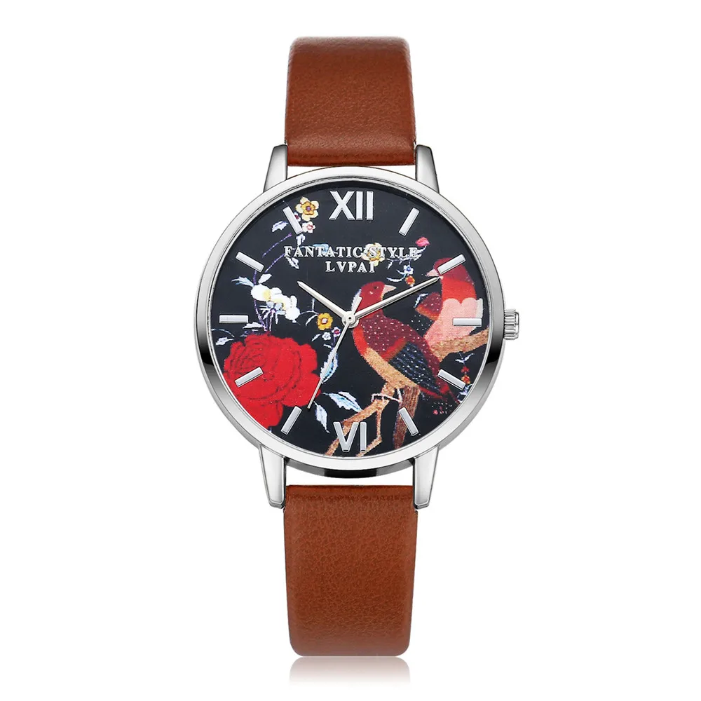 Женские кварцевые наручные часы женские подарок LP цветы птицы узор роскошный