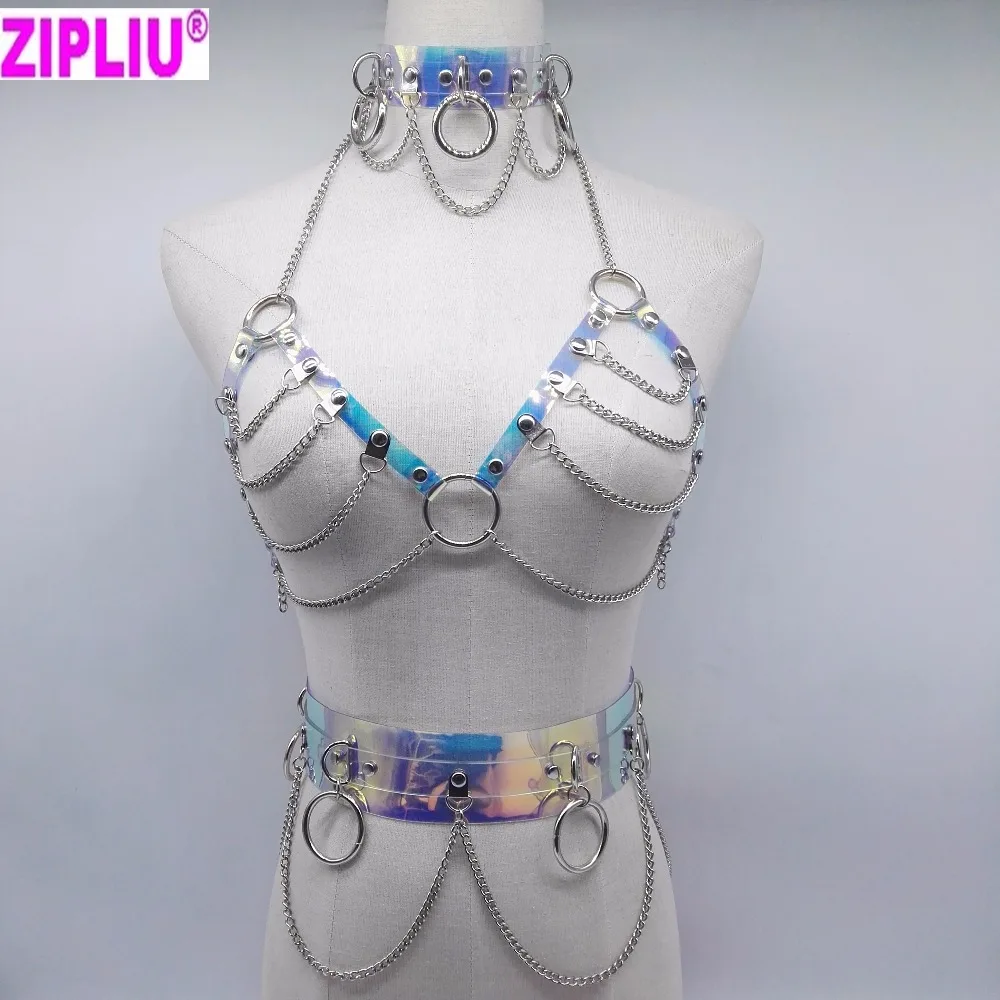 Модный соблазнительный лазерный голографический с чокером панк ошейник ремень