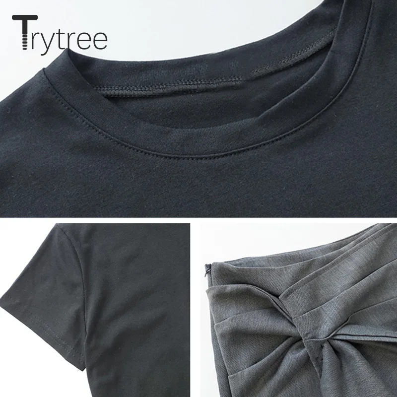 Trytree летний женский комплект из двух предметов Повседневный хлопковый топ с