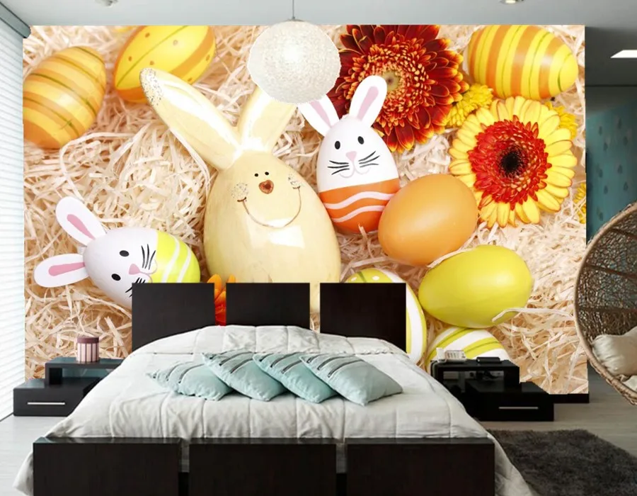 Обои на заказ пасхальные кролики в праздничные дни фотообои 3d для ресторана