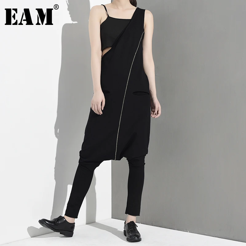 [EAM] New Autumn Winter High Waist Ling Split Joint One Shulder Loose Long Pants Women Jumpsuit Fashion Tide LA9150