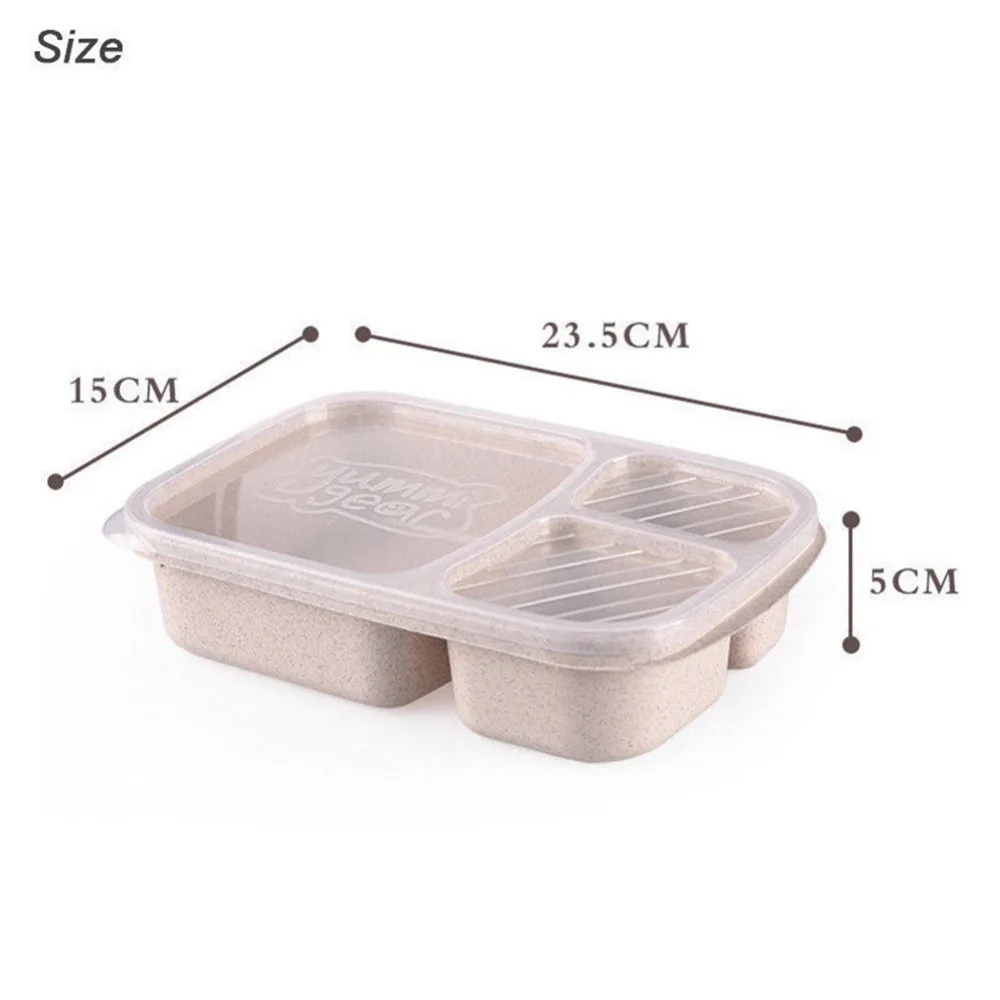3 сетки пшеничной соломы Microwavable хранения еды Bento Box ланч прямоугольник контейнер